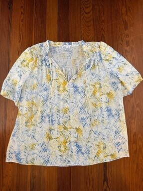 Current Air Blue and Yellow Short Sleeve Blouse